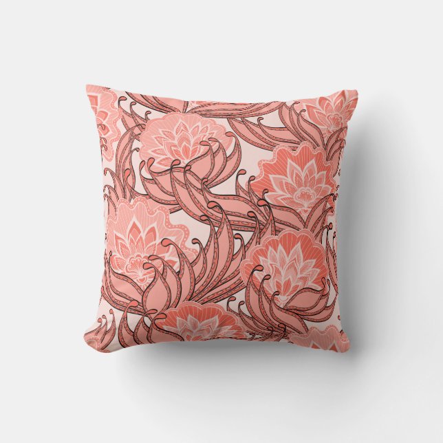 Vibrant Coral Floral Pattern Cushion (Front)
