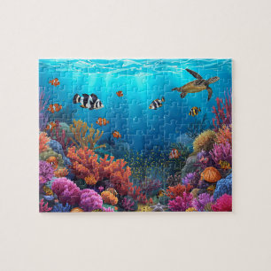 Vibrant Coral Reef Sea Turtle Scene Jigsaw Puzzle