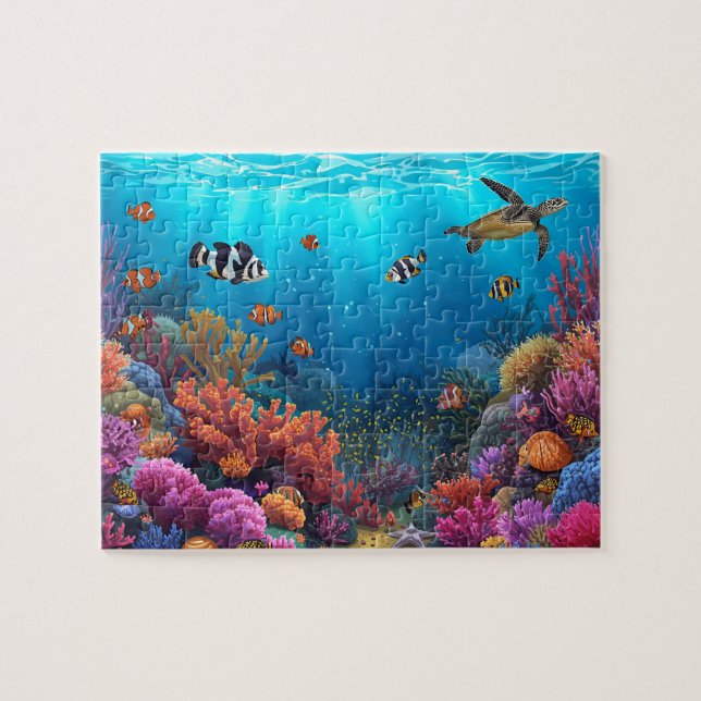 Vibrant Coral Reef Sea Turtle Scene Jigsaw Puzzle (Horizontal)