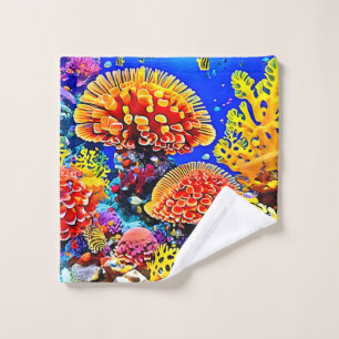 Vibrant Coral Reef Sea Wonder Art Bath Towel Set
