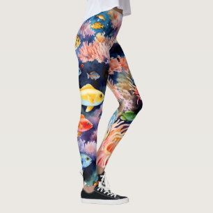 Vibrant Coral Reef Watercolor Leggings