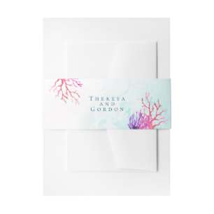 Vibrant Coral Reef Wedding Invitation Belly Band