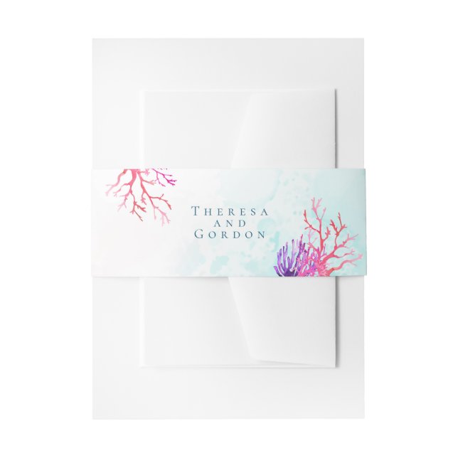 Vibrant Coral Reef Wedding Invitation Belly Band (Front Example)
