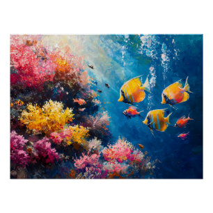 Vibrant Coral Reef with Tropical Fish Poster