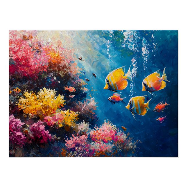 Vibrant Coral Reef with Tropical Fish Poster (Front)