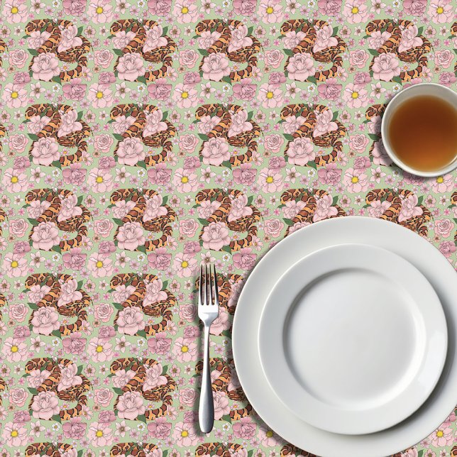 Vibrant Corn Snake Pink Peony Flowers Green Tablecloth (Creator Uploaded)
