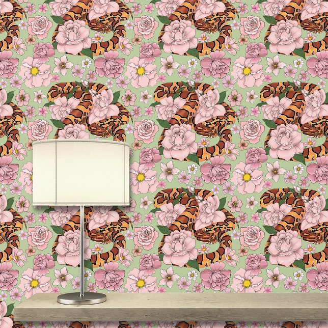 Vibrant Corn Snake Pink Peony Flowers Green Wallpaper (Creator Uploaded)