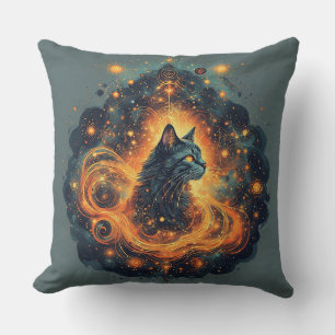 Vibrant Cosmic Cat with Glowing Eyes Cushion
