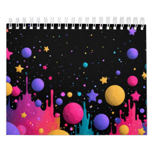 Vibrant Cosmic Drip Abstract Space Art Calendar