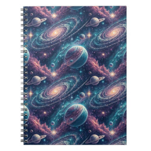 Vibrant Cosmic Galaxy & Deep Space Planets Pattern Notebook