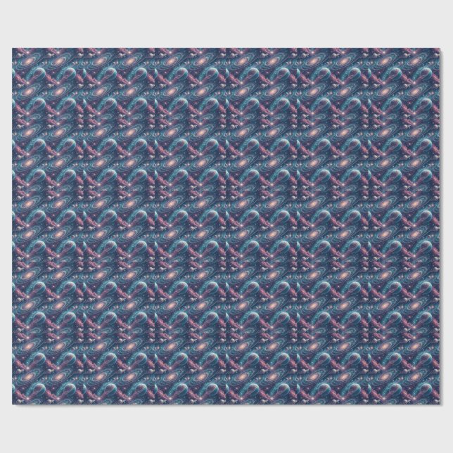 Vibrant Cosmic Galaxy & Deep Space Planets Pattern Wrapping Paper (Flat)