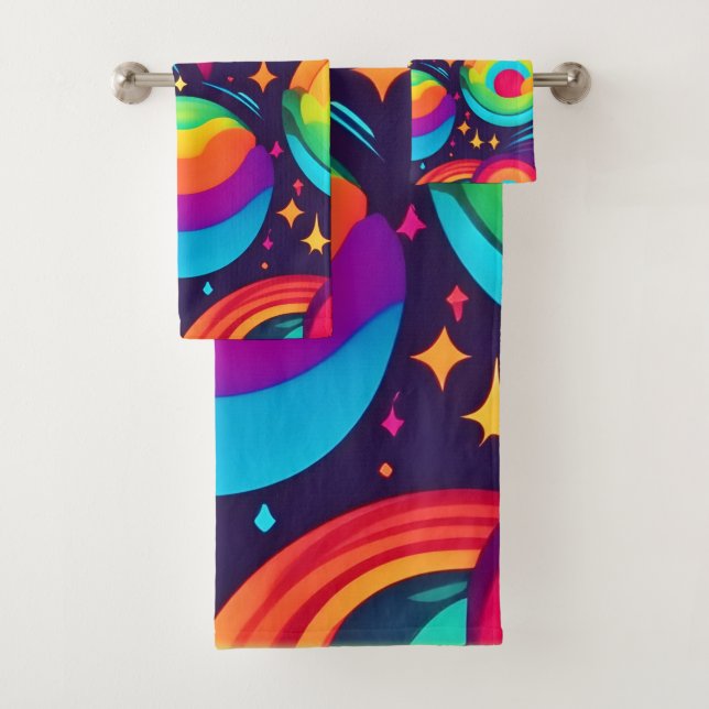 Vibrant Cosmic Kaleidoscope Bath Towel Set (Insitu)
