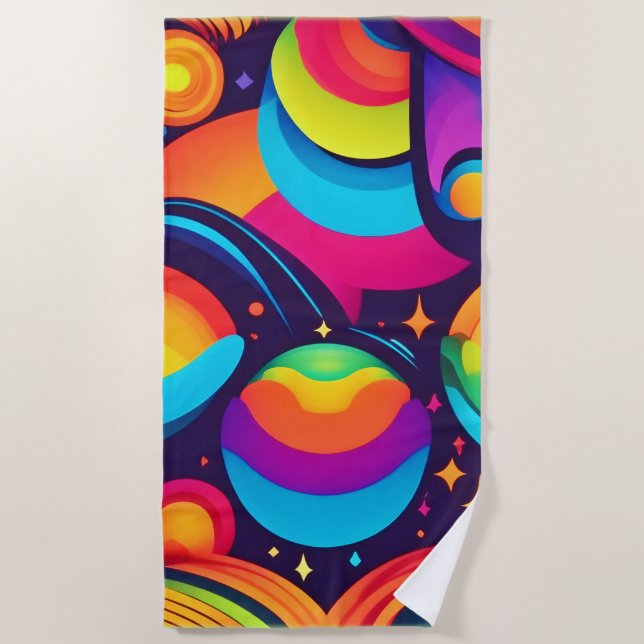 Vibrant Cosmic Kaleidoscope Beach Towel (Front)