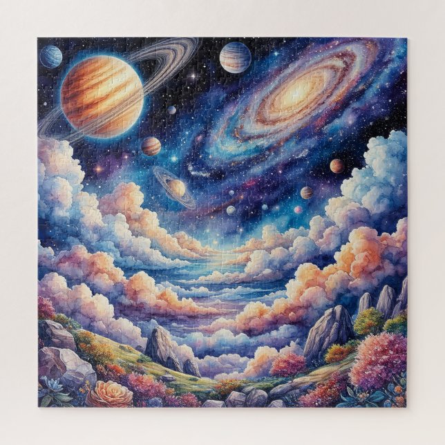 Vibrant Cosmic Landscape with Planets Jigsaw Puzzle (Vertical)
