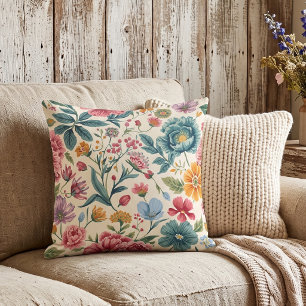 Vibrant Cottagecore Floral Cushion
