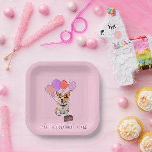 Vibrant Cotton Candy Pink Corgi Birthday Paper Plate