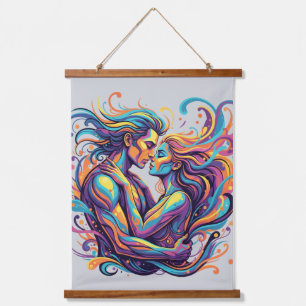Vibrant Couple Embrace Psychedelic Flowing Art Hanging Tapestry
