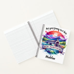 Vibrant covered bridge in New Hampshire at sunset Notebook