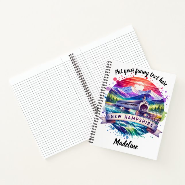 Vibrant covered bridge in New Hampshire at sunset Notebook (Inside)