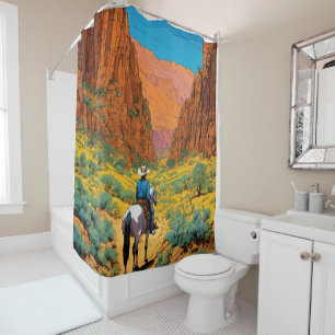 Vibrant Cowboy in Sierra   Tintin Comic Style Shower Curtain