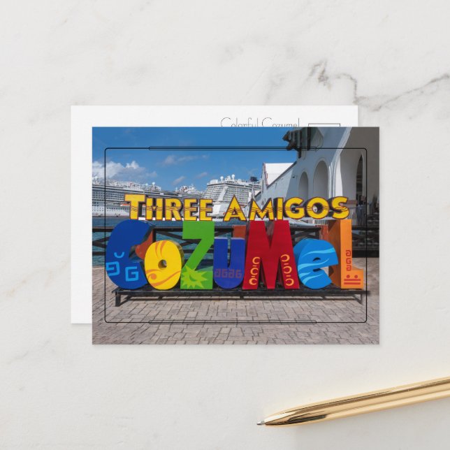 Vibrant Cozumel Sign Postcard (Front/Back In Situ)