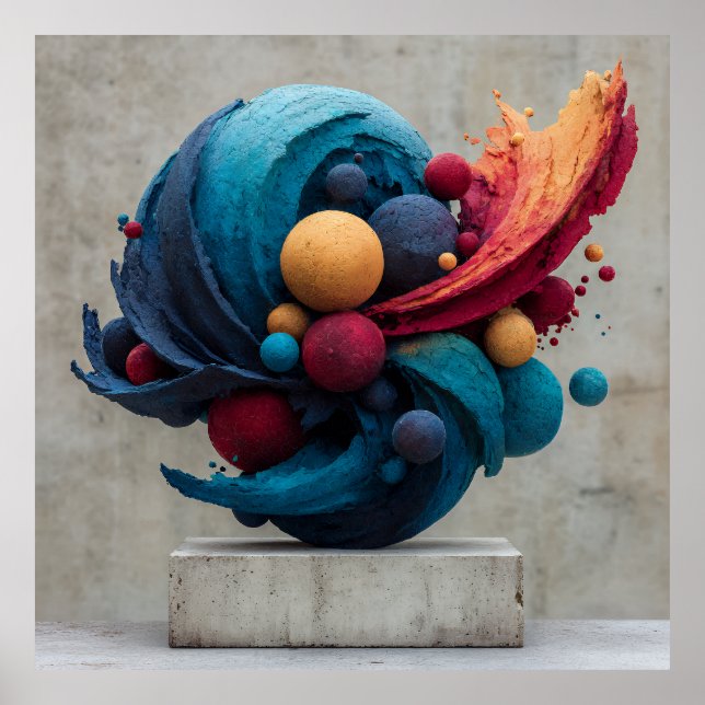 Vibrant Cracked Sphere Explosive Color Sculpture Poster (Front)