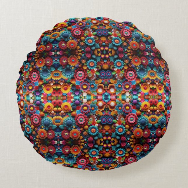 Vibrant Crochet Design Round Cushion (Front)