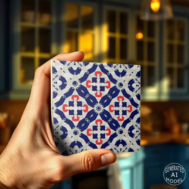 Vibrant Cross Mosaic in Navy Blue, Red and Grey Tile (Creator Uploaded)