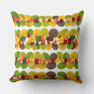 Vibrant Croton Leaves Pattern in Horizontal Rows Cushion
