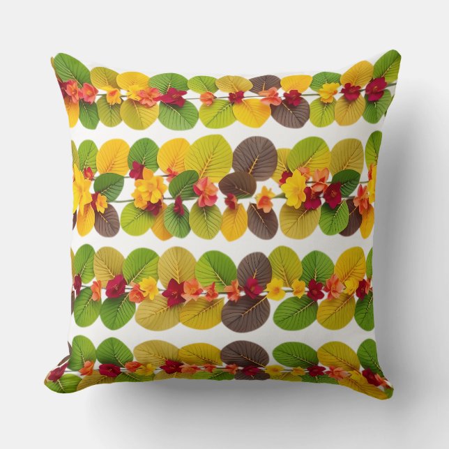 Vibrant Croton Leaves Pattern in Horizontal Rows Cushion (Front)