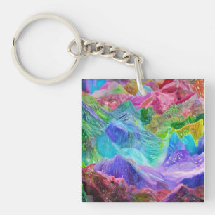 Vibrant Crystal Mountain Abstract  Key Ring