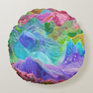 Vibrant Crystal Mountain Abstract Round Cushion