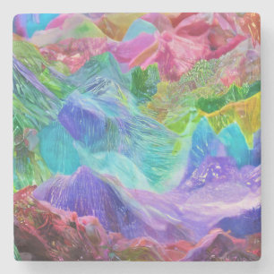 Vibrant Crystal Mountain Abstract  Stone Coaster