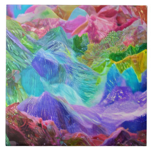 Vibrant Crystal Mountain Abstract Tile
