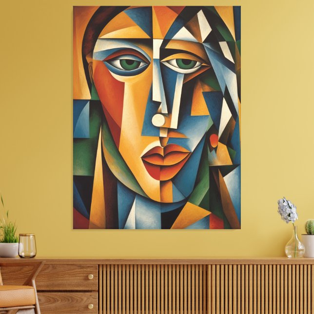Vibrant Cubism Female Portrait Picasso Braque  Canvas Print (Insitu(LivingRoom))