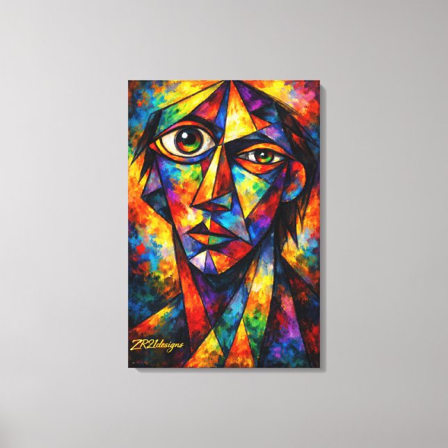 Vibrant Cubist Face Abstract Modern Art Canvas Print (Front)