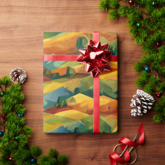 Vibrant Cubist Hills | Painterly Autumn Hue Wrapping Paper