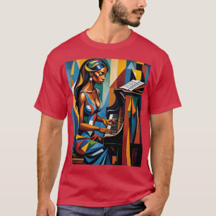 Vibrant Cubist Pianist Abstract Art Tee