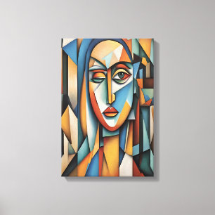 Vibrant Cubist Portrait Abstract Geometric Art Canvas Print