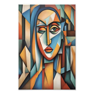 Vibrant Cubist Portrait Abstract Geometric Art Photo Print