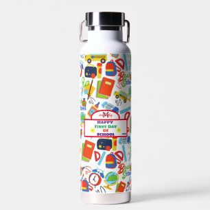 Vibrant Customisable Back to School Pattern Water Bottle