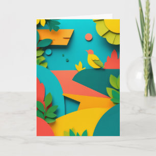 Vibrant Cut-Paper Bird Greeting Card