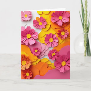 Vibrant Cut-Paper Cosmos Card