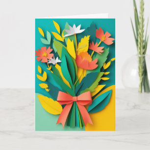Vibrant Cut-Paper Floral Bouquet Card