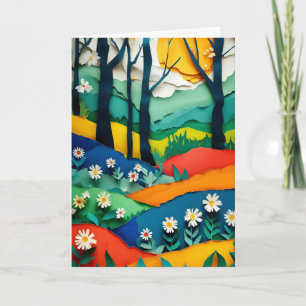 Vibrant Cut-Paper Forest Glade Card