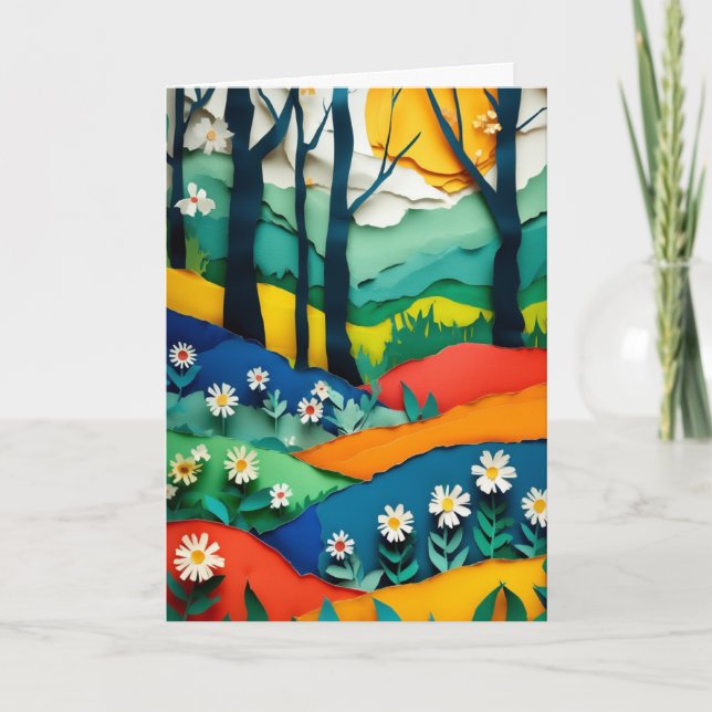 Vibrant Cut-Paper Forest Glade Card (Front)