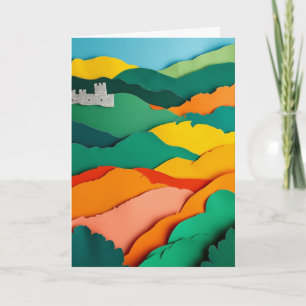 Vibrant Cut-Paper Landscape Card