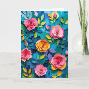Vibrant Cut-Paper Rose Garden Card
