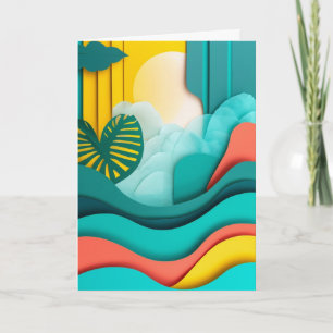 Vibrant Cut-Paper Sunrise Landscape Card