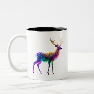 Vibrant Cute Glowing Neon Deer Art Two-Tone Coffee Mug